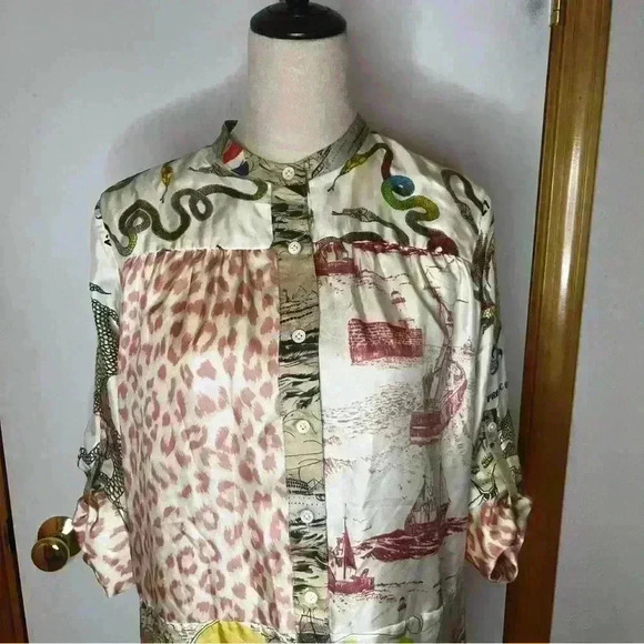 La Prestic Ouiston Open It Mao Collar Blouse Dress All Over Print Size 0 (US 4) - Picture 4 of 12